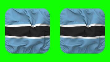 Botswana bandera en escudero forma aislado con llanura y bache textura, 3d representación, verde pantalla, alfa mate video