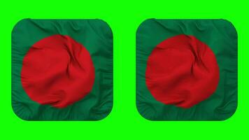 Bangladesh bandera en escudero forma aislado con llanura y bache textura, 3d representación, verde pantalla, alfa mate video