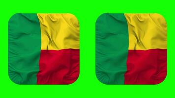 Benin Flag in Squire Shape Isolated with Plain and Bump Texture, 3D Rendering, Green Screen, Alpha Matte video