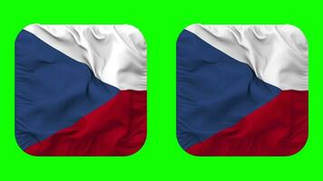 checo república bandera en escudero forma aislado con llanura y bache textura, 3d representación, verde pantalla, alfa mate video