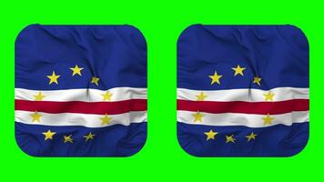 cap vert, cabo verde drapeau dans écuyer forme isolé avec plaine et bosse texture, 3d le rendu, vert filtrer, alpha mat video