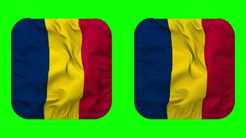 Chad Flag in Squire Shape Isolated with Plain and Bump Texture, 3D Rendering, Green Screen, Alpha Matte video