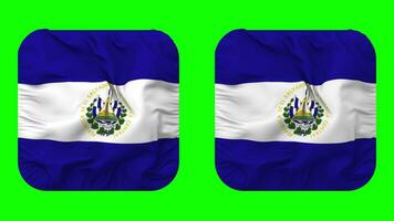 EL salvador bandiera nel scudiero forma isolato con pianura e urto struttura, 3d rendering, verde schermo, alfa Opaco video