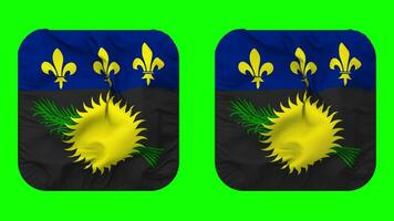 Guadeloupe Flag in Squire Shape Isolated with Plain and Bump Texture, 3D Rendering, Green Screen, Alpha Matte video