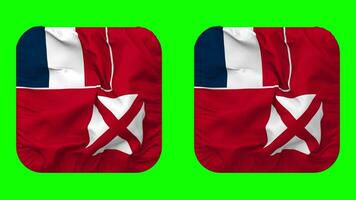 Wallis e futuna bandeira dentro escudeiro forma isolado com avião e colisão textura, 3d Renderização, verde tela, alfa fosco video