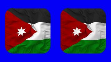 Jordânia bandeira dentro escudeiro forma isolado com avião e colisão textura, 3d Renderização, verde tela, alfa fosco video