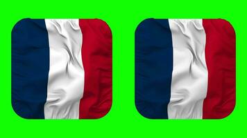 France drapeau dans écuyer forme isolé avec plaine et bosse texture, 3d le rendu, vert filtrer, alpha mat video