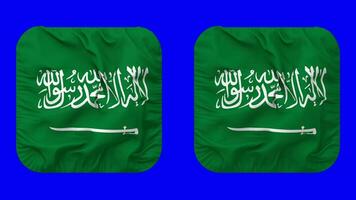 ksa, rike av saudi arabien flagga i väpnare form isolerat med enkel och stöta textur, 3d tolkning, grön skärm, alfa matt video