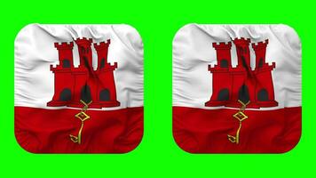 Gibraltar Flag in Squire Shape Isolated with Plain and Bump Texture, 3D Rendering, Green Screen, Alpha Matte video