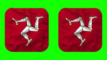 Isle of Man Flag in Squire Shape Isolated with Plain and Bump Texture, 3D Rendering, Green Screen, Alpha Matte video