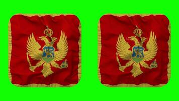 Montenegro bandeira dentro escudeiro forma isolado com avião e colisão textura, 3d Renderização, verde tela, alfa fosco video