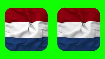 Netherlands Flag in Squire Shape Isolated with Plain and Bump Texture, 3D Rendering, Green Screen, Alpha Matte video