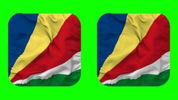 Seychelles Flag in Squire Shape Isolated with Plain and Bump Texture, 3D Rendering, Green Screen, Alpha Matte video