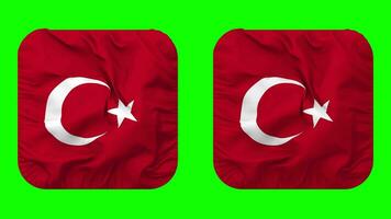 turkiye drapeau dans écuyer forme isolé avec plaine et bosse texture, 3d le rendu, vert filtrer, alpha mat video