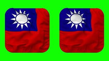 Taiwan Flag in Squire Shape Isolated with Plain and Bump Texture, 3D Rendering, Green Screen, Alpha Matte video