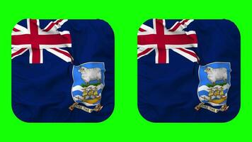 Falkland Islands Flag in Squire Shape Isolated with Plain and Bump Texture, 3D Rendering, Green Screen, Alpha Matte video