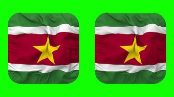 Suriname Flag in Squire Shape Isolated with Plain and Bump Texture, 3D Rendering, Green Screen, Alpha Matte video