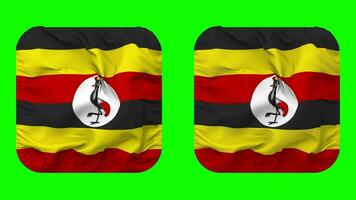 Uganda Flag in Squire Shape Isolated with Plain and Bump Texture, 3D Rendering, Green Screen, Alpha Matte video