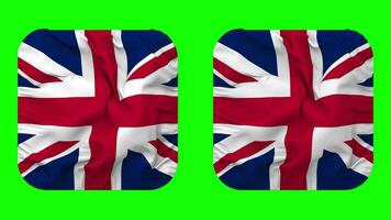 United Kingdom Flag in Squire Shape Isolated with Plain and Bump Texture, 3D Rendering, Green Screen, Alpha Matte video