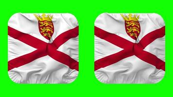 bailliage de Jersey drapeau dans écuyer forme isolé avec plaine et bosse texture, 3d le rendu, vert filtrer, alpha mat video