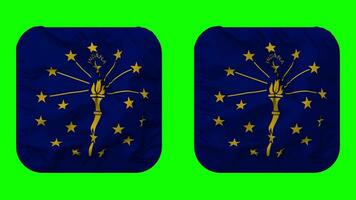 State of Indiana Flag in Squire Shape Isolated with Plain and Bump Texture, 3D Rendering, Green Screen, Alpha Matte video