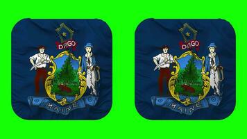 State of Maine Flag in Squire Shape Isolated with Plain and Bump Texture, 3D Rendering, Green Screen, Alpha Matte video