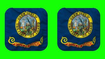 State of Idaho Flag in Squire Shape Isolated with Plain and Bump Texture, 3D Rendering, Green Screen, Alpha Matte video