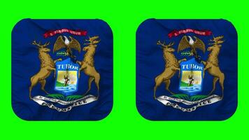 State of Michigan Flag in Squire Shape Isolated with Plain and Bump Texture, 3D Rendering, Green Screen, Alpha Matte video