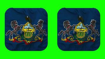 State of Pennsylvania Flag in Squire Shape Isolated with Plain and Bump Texture, 3D Rendering, Green Screen, Alpha Matte video