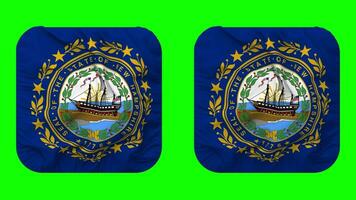 State of New Hampshire Flag in Squire Shape Isolated with Plain and Bump Texture, 3D Rendering, Green Screen, Alpha Matte video