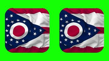 State of Ohio Flag in Squire Shape Isolated with Plain and Bump Texture, 3D Rendering, Green Screen, Alpha Matte video