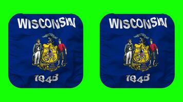 Zustand von Wisconsin Flagge im Knappe gestalten isoliert mit einfach und stoßen Textur, 3d Wiedergabe, Grün Bildschirm, Alpha matt video