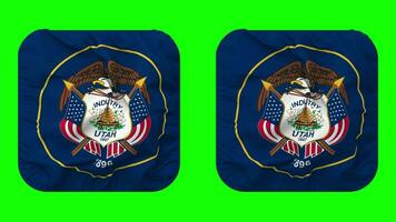 State of Utah Flag in Squire Shape Isolated with Plain and Bump Texture, 3D Rendering, Green Screen, Alpha Matte video