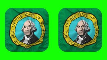 State of Washington Flag in Squire Shape Isolated with Plain and Bump Texture, 3D Rendering, Green Screen, Alpha Matte video