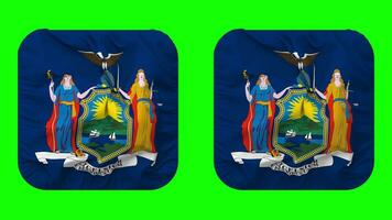 State of New York Flag in Squire Shape Isolated with Plain and Bump Texture, 3D Rendering, Green Screen, Alpha Matte video