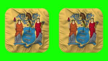 State of New Jersey Flag in Squire Shape Isolated with Plain and Bump Texture, 3D Rendering, Green Screen, Alpha Matte video
