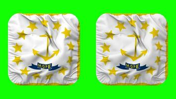 State of Rhode Island Flag in Squire Shape Isolated with Plain and Bump Texture, 3D Rendering, Green Screen, Alpha Matte video