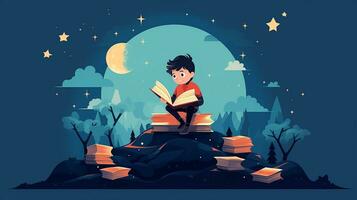 niños leyendo libros a noche. generativo ai foto