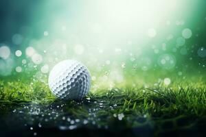 Golf ball with sport background design for banner with copy space.Created with Generative AI technology. photo