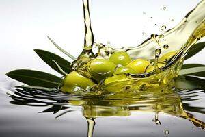 Organic olive oil  with olive.Health food, diet concept.Created with Generative AI technology. photo