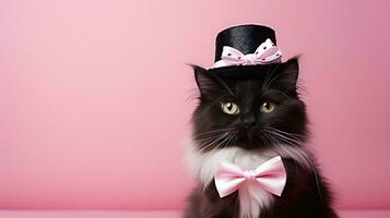 linda gato con cono sombrero y collar corbata de moño en aislado fondo.feliz cumpleaños concepto.creado con generativo ai tecnología foto