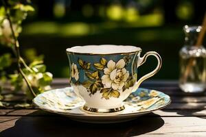 Vintage porcelain teacup with elegant design photo