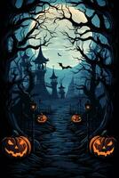 Happy Halloween with spooky nighttime scene horizontal background photo
