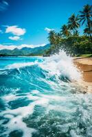 Ocean waves crashing on the shore photo