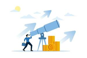 business or Investment concept, Market Opportunity and Predictions. Investor vision. Businessman using binoculars to look for financial opportunities. flat vector illustration on a white background.