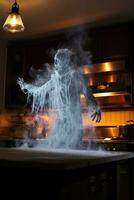 Un spectre effrayant apparait dans une terrifiante photographie de cuisine photo
