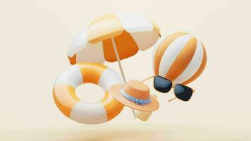 Loop animation of beach umbrellas and resort theme, 3d rendering. video