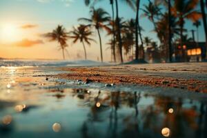 Beach with coconut palm trees in Paradise island photo