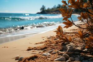 tropical beach with island on background photo