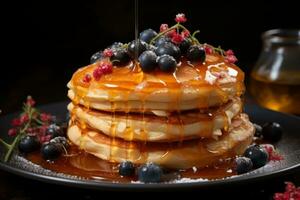 Honey cake with black berries photo